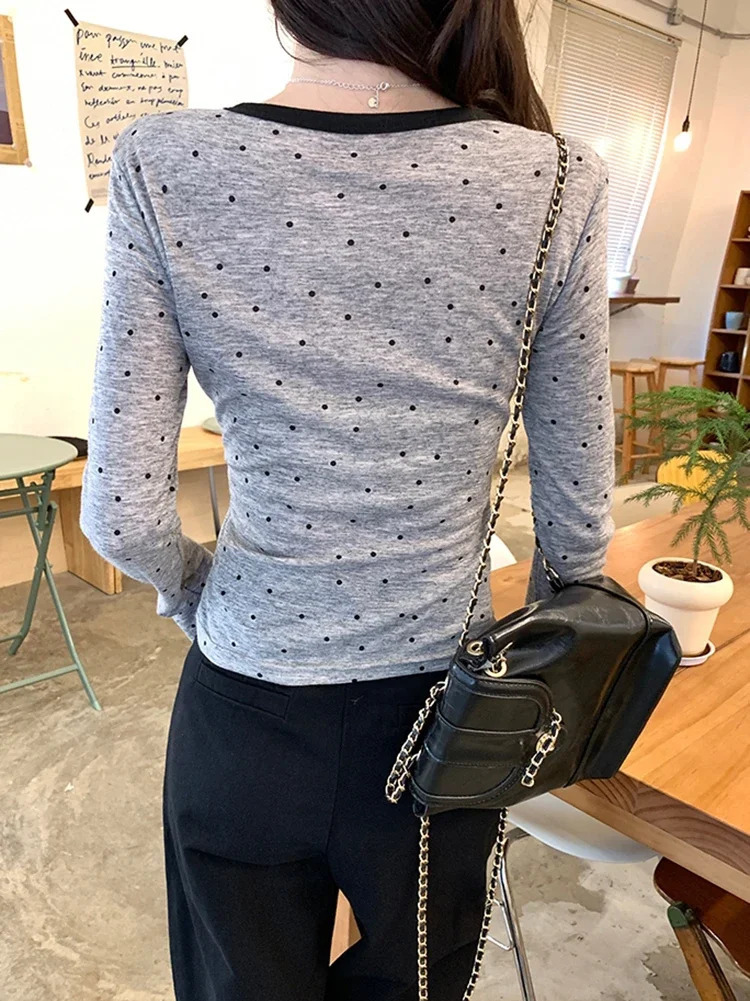 Thin Polka Dot Long Sleeve T Shirt For Women Clothing Autumn O Neck Top Woman Tshirts Casual Tee Femme Ropa Para Mujer 250513