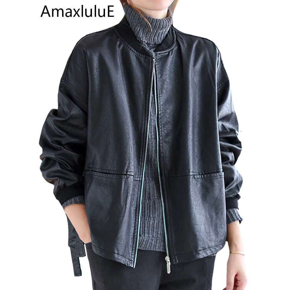 Amax luluE 2024 Autumn Fashion Biker Clothes Womens Loose Vintage Faux Leather Jackets Punk Pu Coats Black Big Outerwear