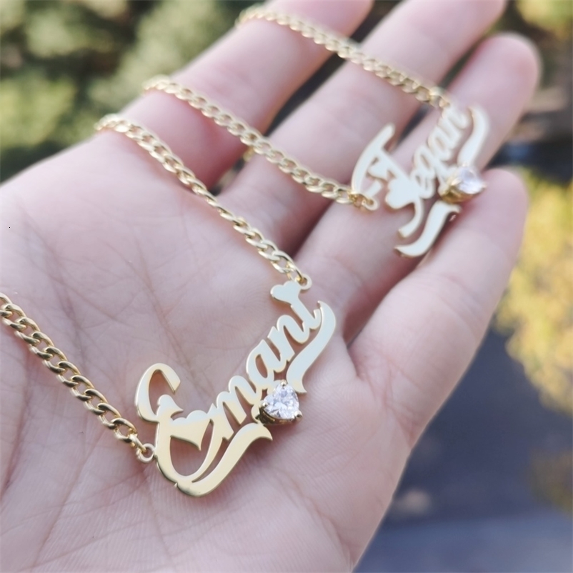 LeeChee Heart Birthstone Zircon Custom Name Necklace 250512