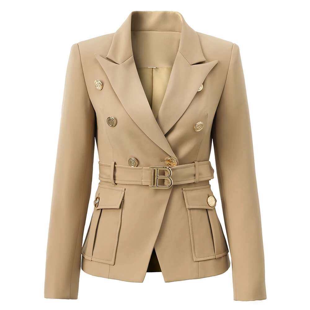Factory Customize Quality Classic Style Office kakhi Women Pocket Blazers with Blet