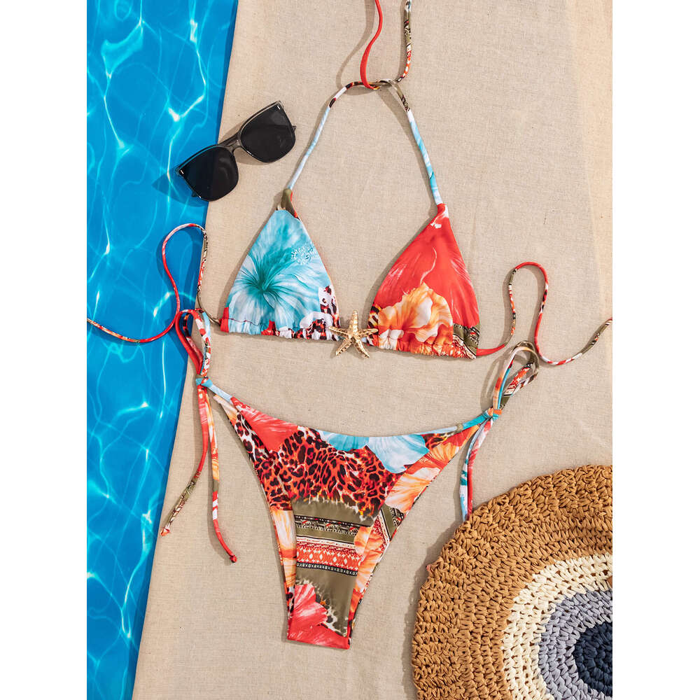 20254 European and American lace up high-end bikini swimsuit set for women 2025 new casual versatile fashion clothing