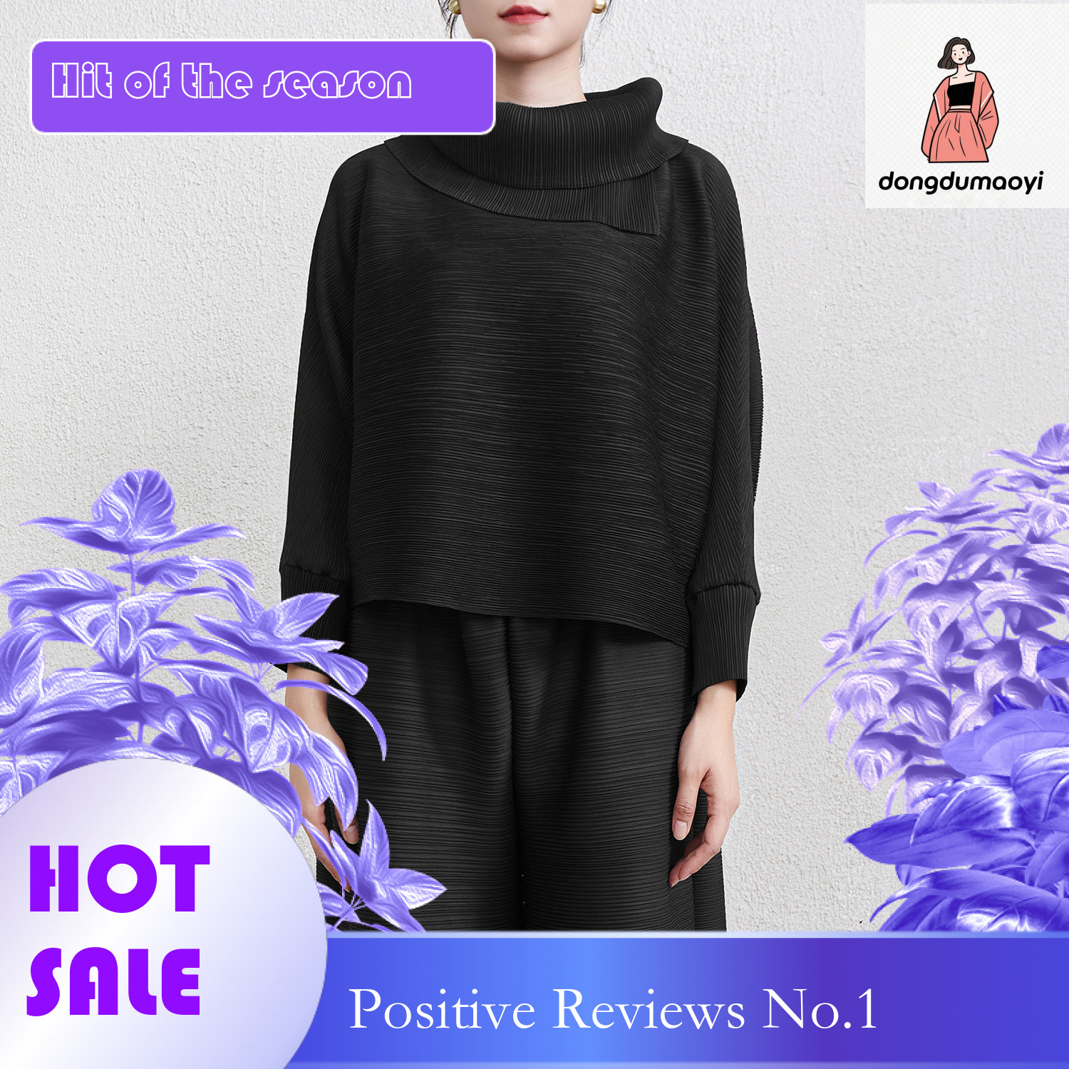 dongdumaoyi Counter Quality Scarf Collar Bat Sleeve Fashion Hoodie Small Shirt Spring and Autumn New Wrinkled Top