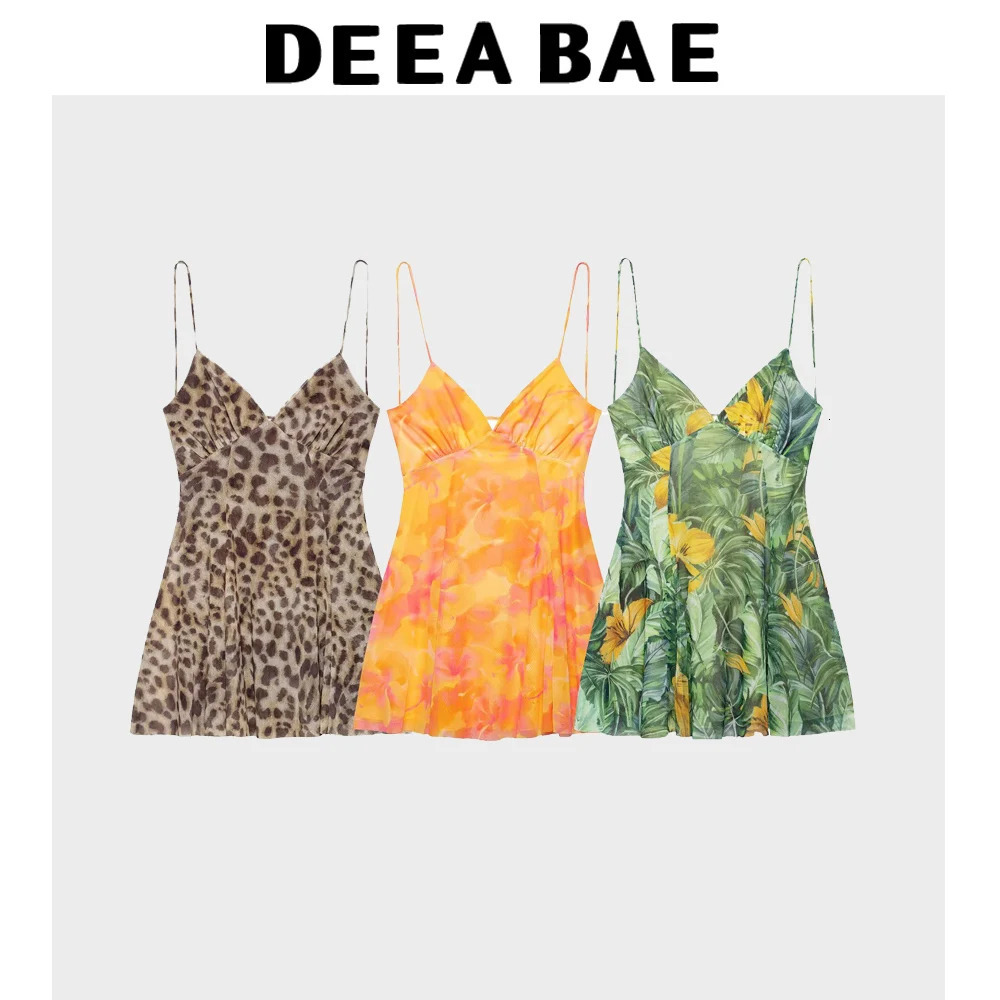DEEABAE Summer Sweet And Spicy Leopard Print Silk Mesh Vneck Backless Camisole Dress For Women 250513