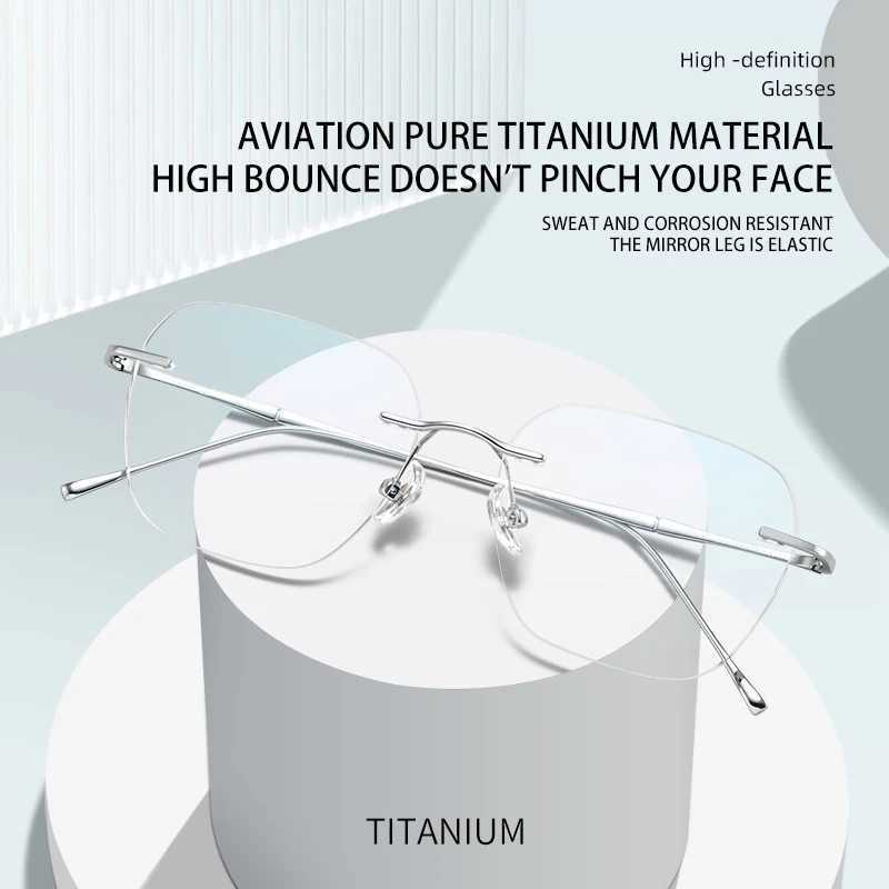 VICKY Ultra-light Titanium Rimless Myopia Frames Unisex Simple Square Read Frames Glasses Customized Prescription Glasses F0623 W250513