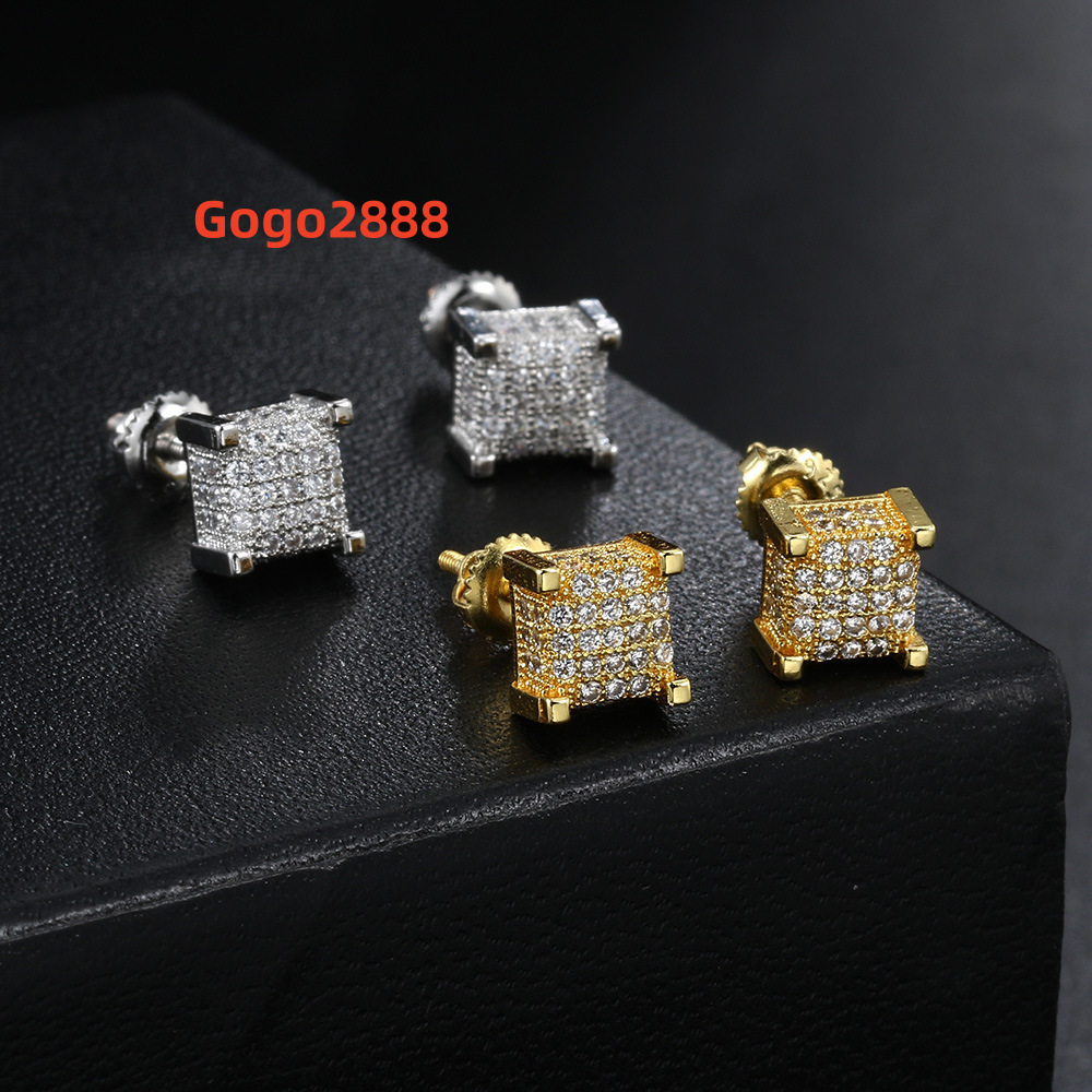 Luxury Mens Hip Hop Zircon Moissanite Earrings Crystal Gemstone Jewelry Rhinestone Silver 18K Gold Stud Earrings for Women