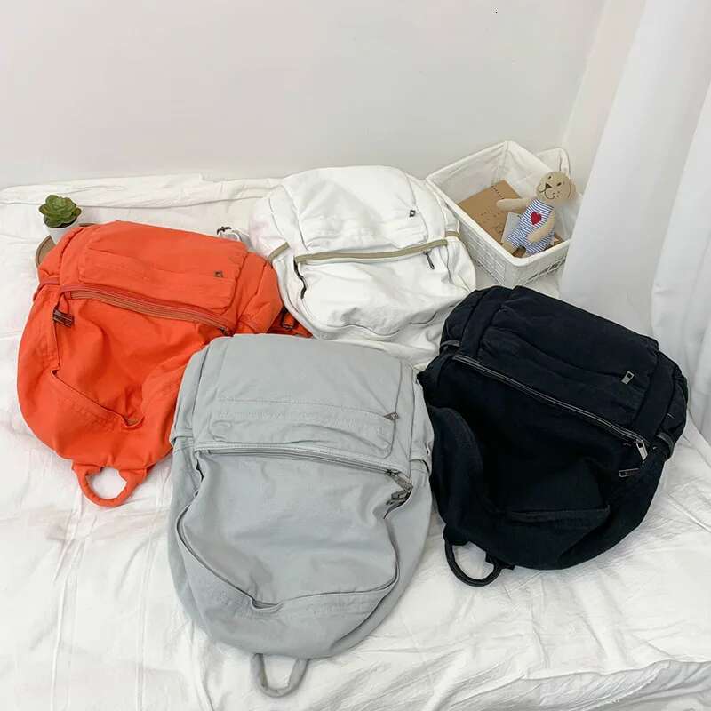 Simple Solid Color Canvas For Women College Student Vintage Laptop Bag Kawaii Ladies Travel Backpack Fashion Schoolbag