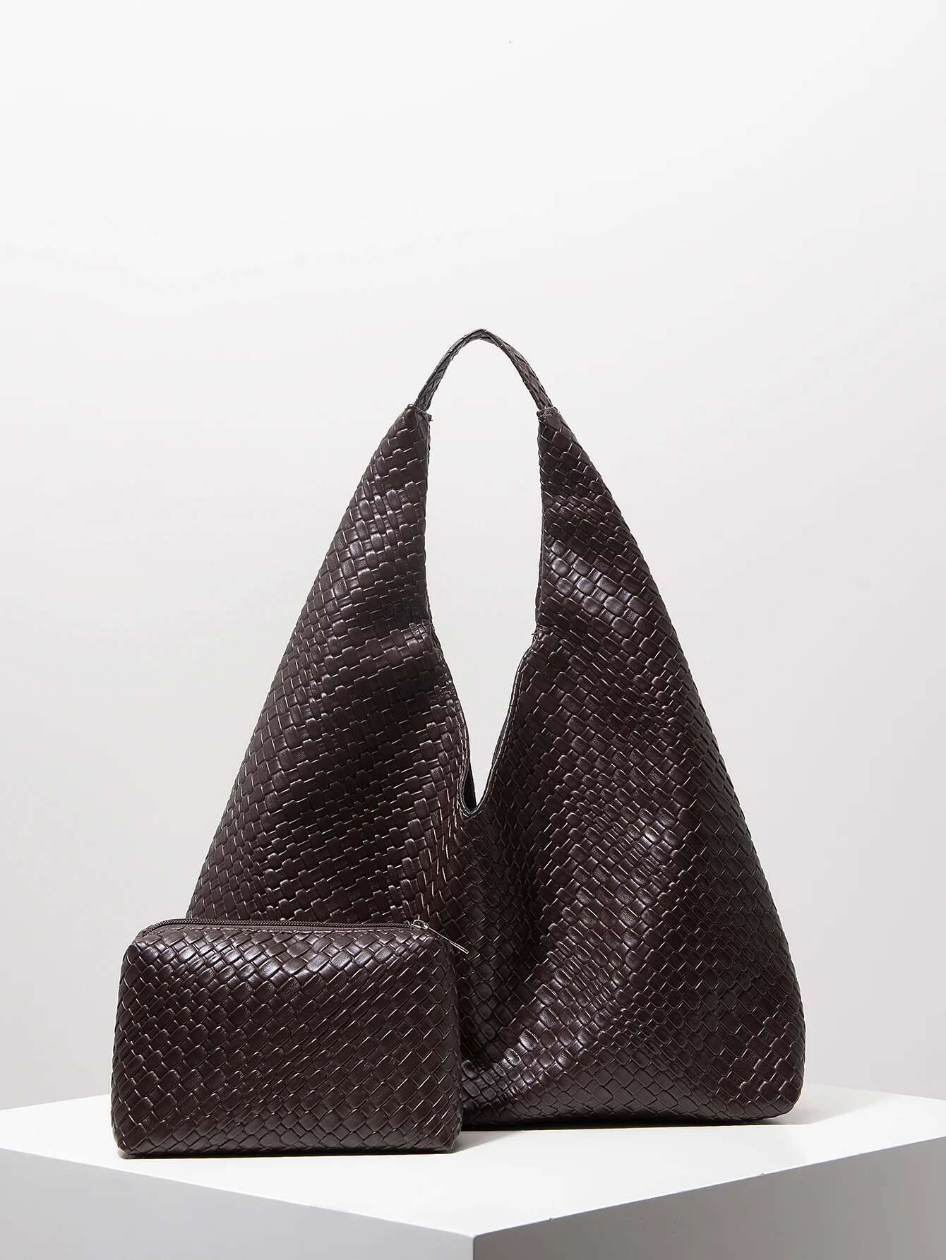 Retro Artificial Leather Woven Pattern Shoulder Capacity Normcore Casual Handbag, Large Tote With Wallet, Mother-In-Law Combination Bag, Female Commut