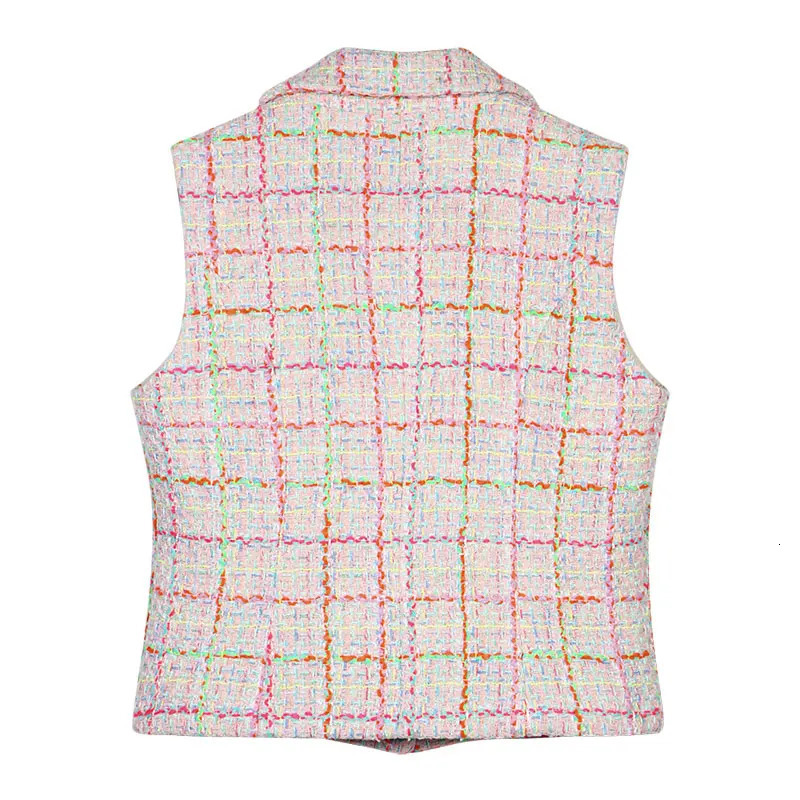 fashionable and elegant pink agereducing plaid socialite temperament lapel singlebreasted small fragrance style vest 250506