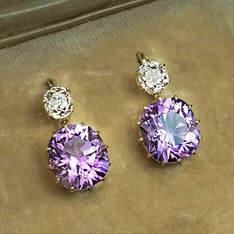Huitan Charming Purple Drop Earrings for Women Temperament Jewelry Brilliant Cubic Zirconia Earrings Party Fashion Accessories Y250510