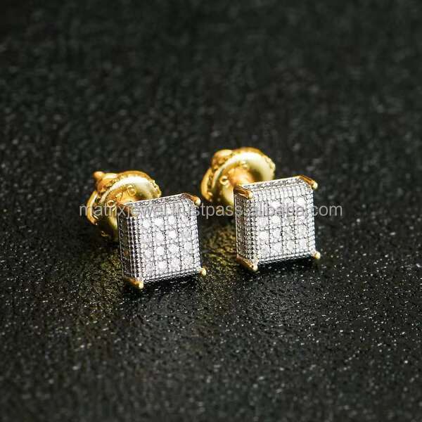 Mens Classy Big Size Stud Earring Big Square Shape Iced Out Sterling Silver Vvs Moissanite Diamond Earring Hip Hop Earring