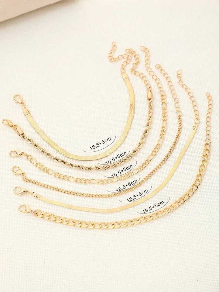 6pcs Punk Style Simple Cold Tone Chain Fashion Bracelet Set Suitable for Womens Daily Wear XJ250707