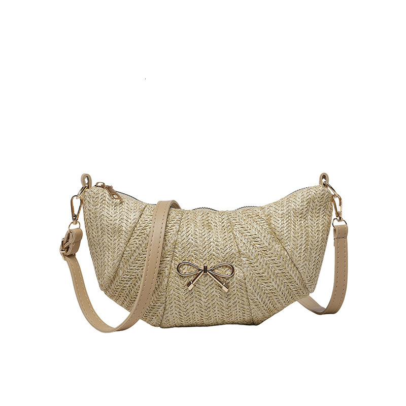 Bow woven crescent women's 2025 summer new style pleated versatile shoulder internet famous trend crossbody bag