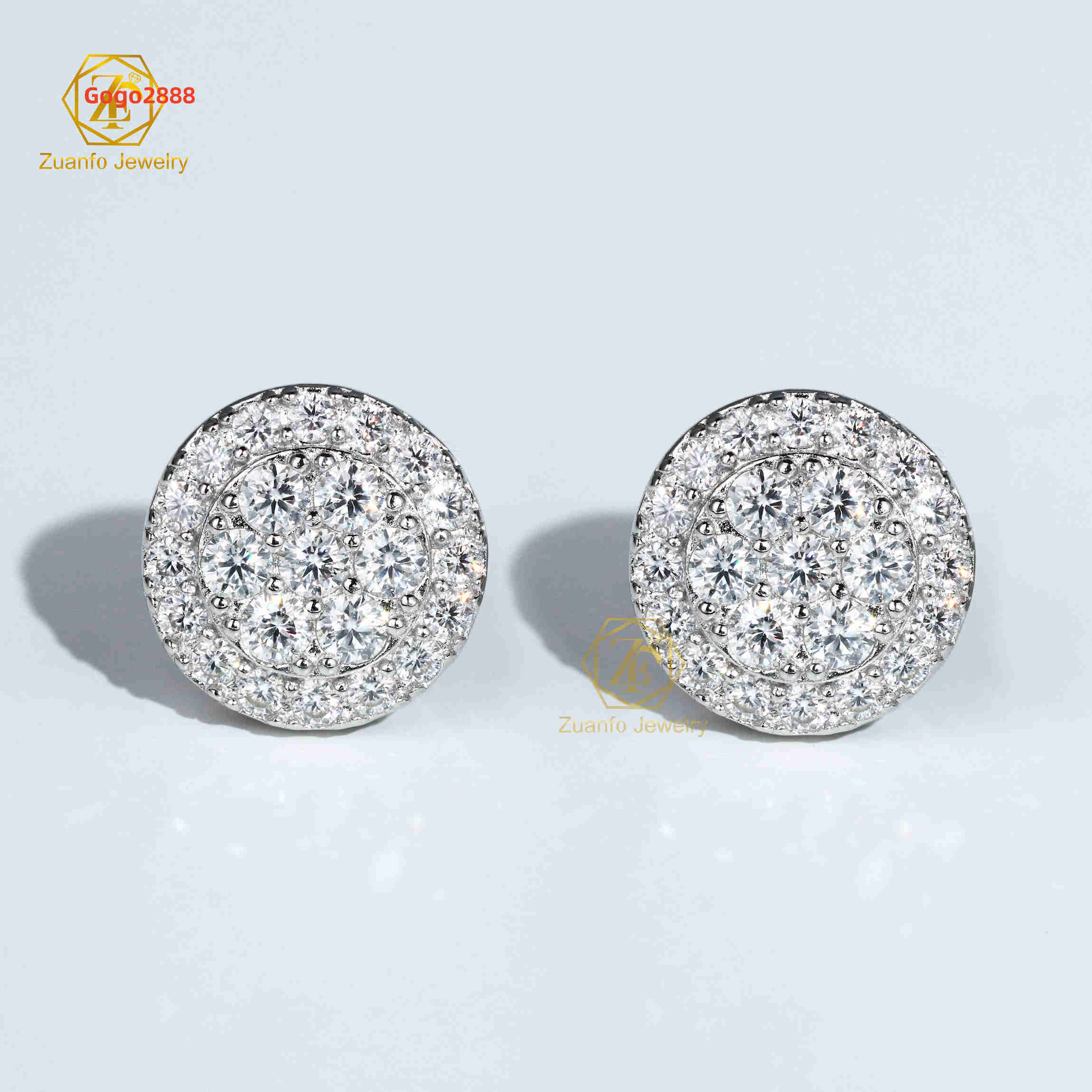 Hot Selling 925 Sterling Silver Hip Hop Style 5MM 6.5MM 8MM Round Moissanite Diamond Stud Earrings with Halo Design