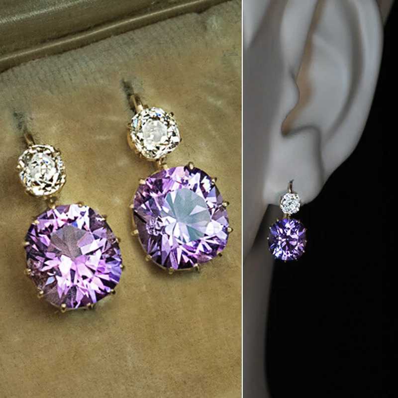 Huitan Charming Purple Drop Earrings for Women Temperament Jewelry Brilliant Cubic Zirconia Earrings Party Fashion Accessories Y250510
