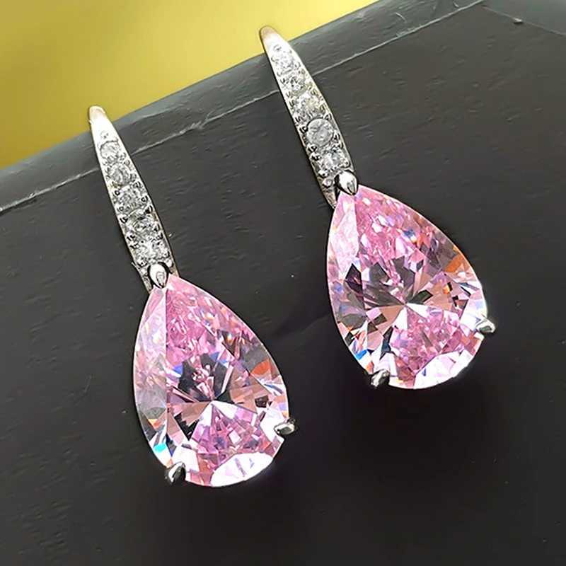 Huitan Pear Pink/Yellow Cubic Zirconia Drop Earrings for Women Silver Color Luxury Wedding Engagement Female Earrings Jewelry Y250510