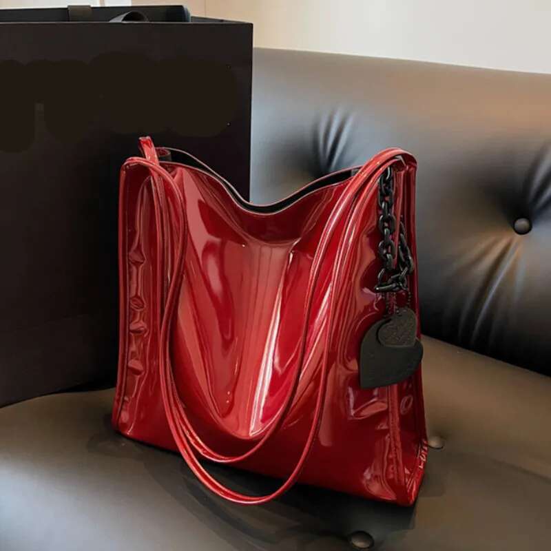 Purse Casual Travel Shopping Totes Solid Color Patent Leather Women Fashion Shoulder Bag Ladies Simple Handbag