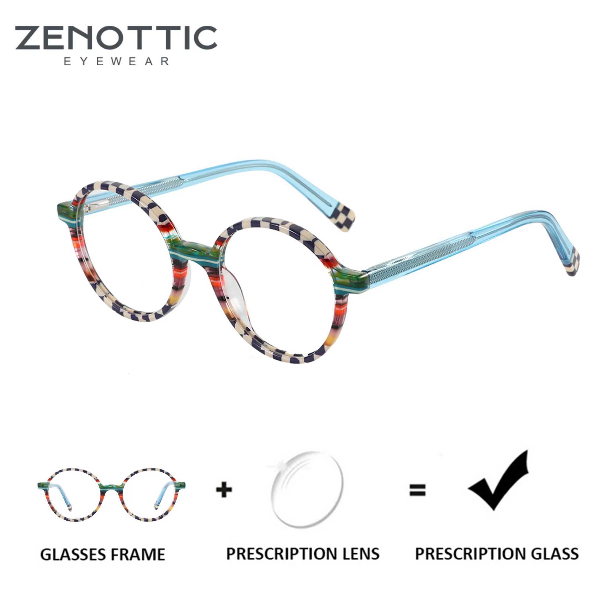ZENOTTIC Fashion Round Acetate Prescription Glasses Anti Blue Light/Photochromic Eyewear Myopia Optical Eyeglasses W250513