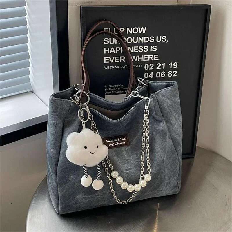 New Women's Tote With Cute Dolls Large Capacity Girls Shoulder Women Fashion Handbag Student Class Bag
