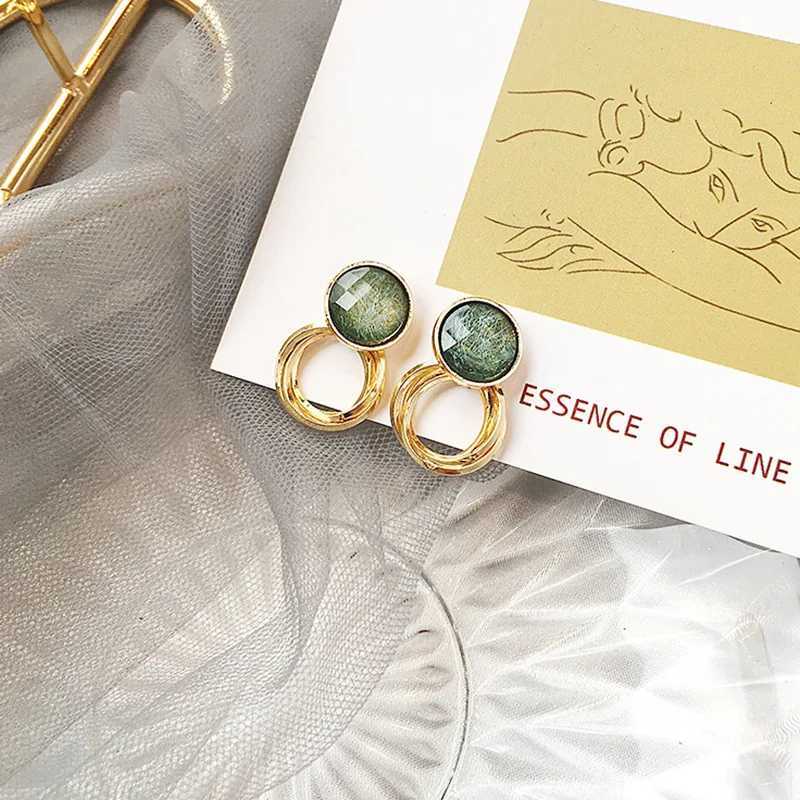 Retro Green Brushed Round Earrings for Women Temperament Simple Stud Earrings Trend Girls Fairycore Charms Jewelry Gift Y250510