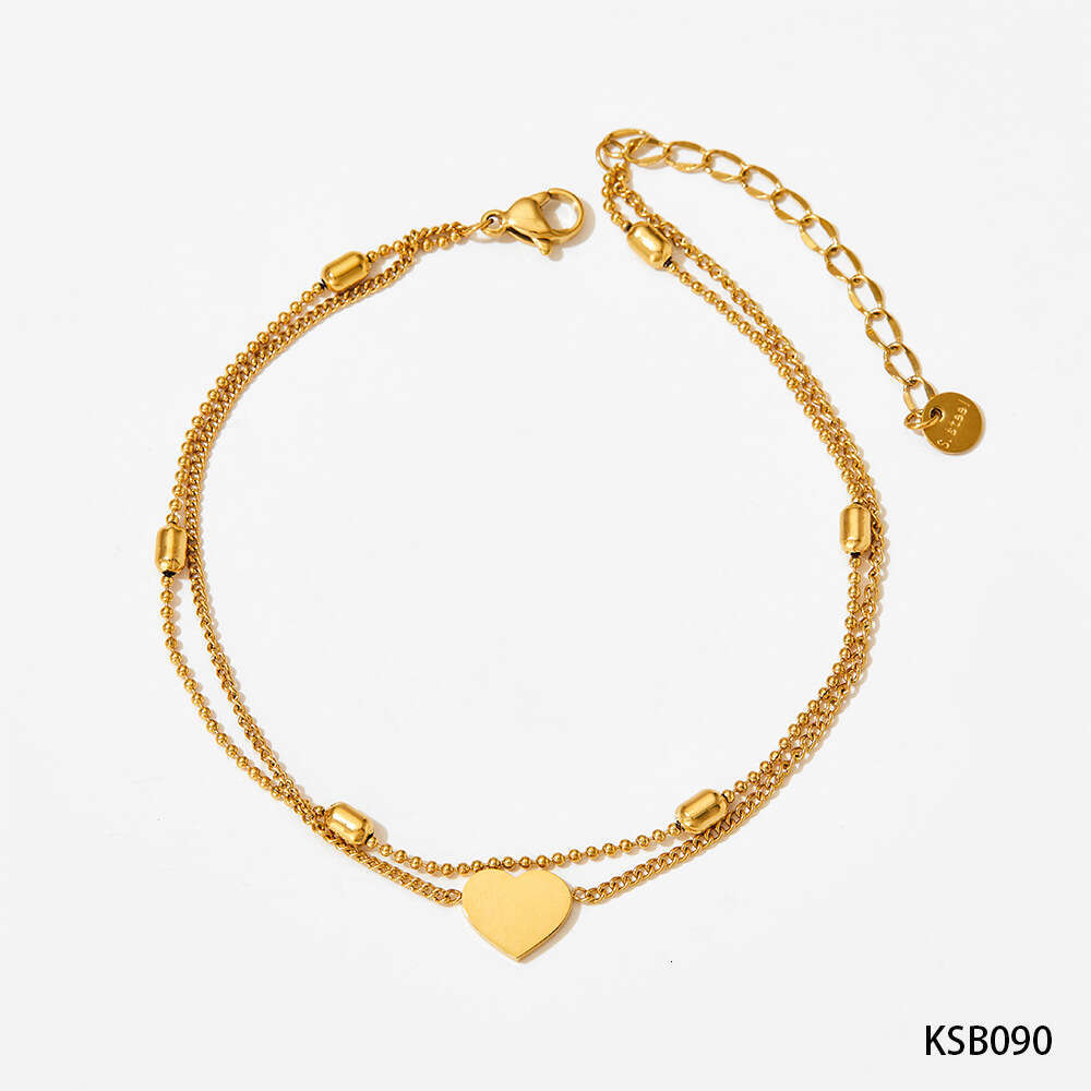Fashion Stainless Steel Stacked Bracelet with Zircon Heart Pendant Minimally Designed Handmade Set for Men's and Women's Bracelet Jewelry