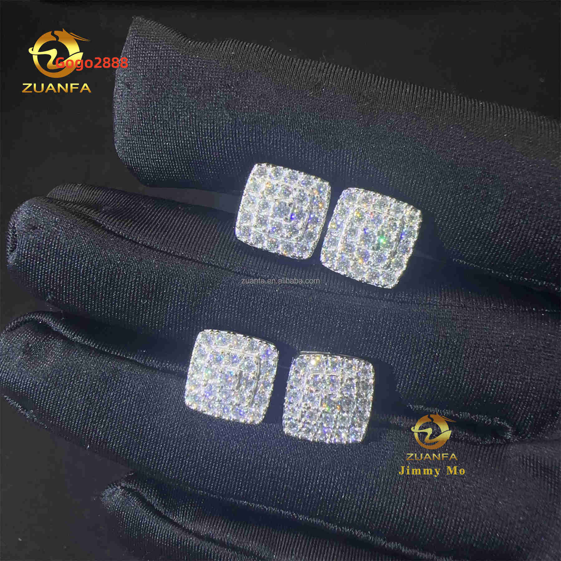 Popular Square Style Luxury Rapper Style Iced Out Hip Hop Man Stud Earrings Moissanite Diamond Screw Back Stud Earring 925