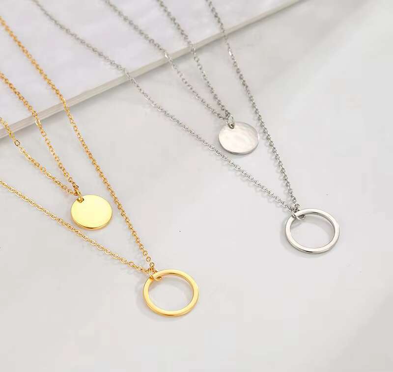 2025 New Simple and Fashionable Women's Jewelry Geometric Round Pendant Gold Plated Stainless Steel Layered Necklace