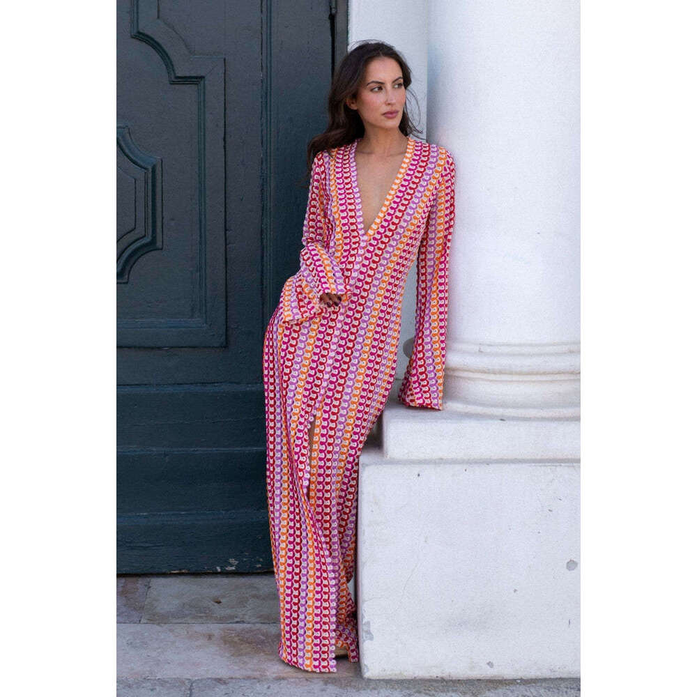 Women Clothes Dress Vacation Style Lace Beach With V Neck Hollowed Out Slit One Piece Design And A Sense Of Dress KQ
