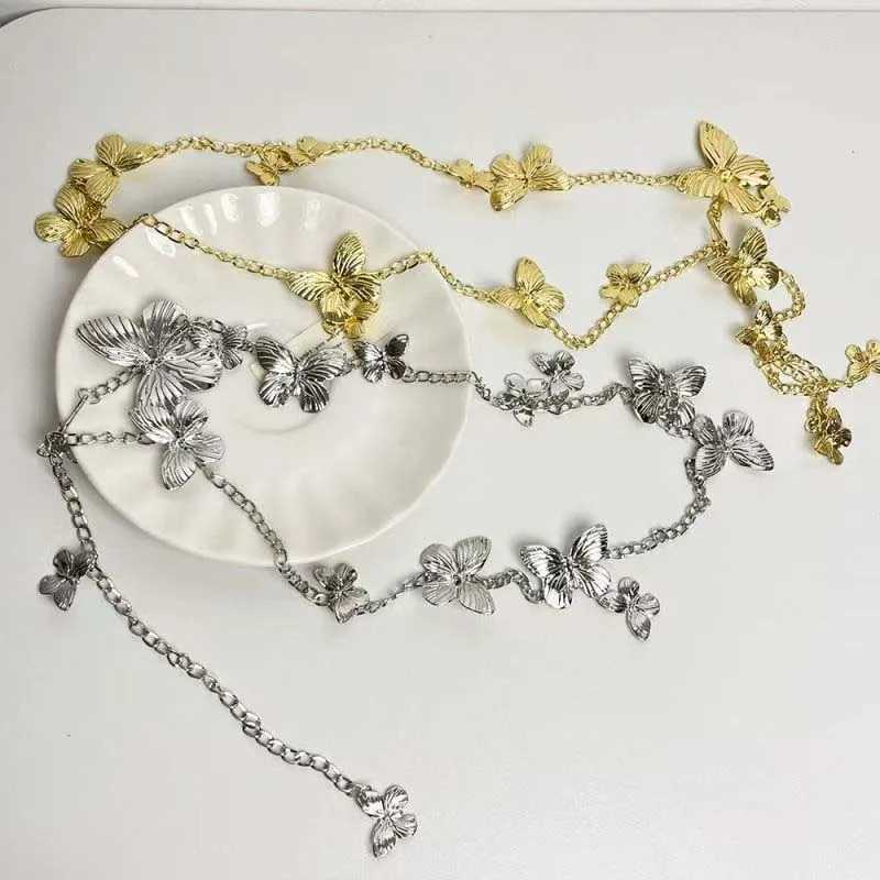 Exquisite Gold Color Butterfly Waist Chain for Women Vintage Metal Long Tassel Belt Lady Body Chains Y2K Jewelry AccessoriesT250513