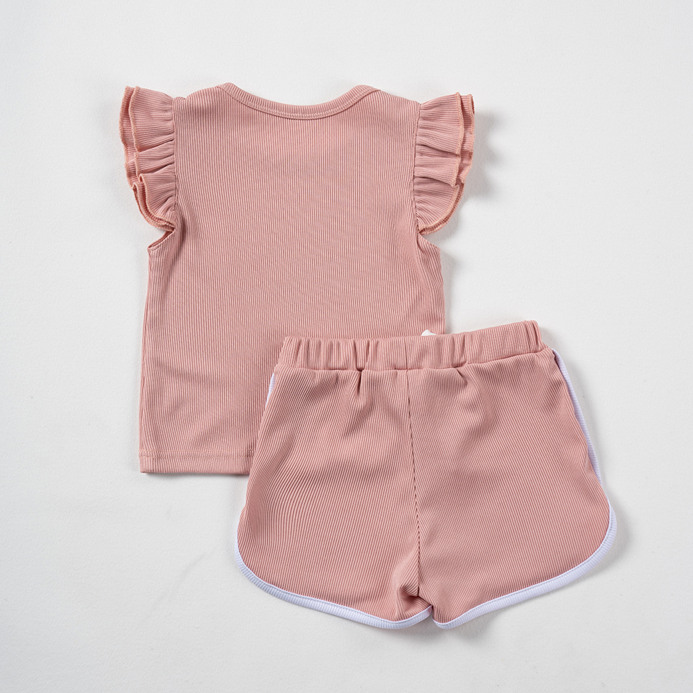 Summer baby girl set, color clashing comfortable striped double fly sleeve set, kids clothes daily and party wear for outing SY008