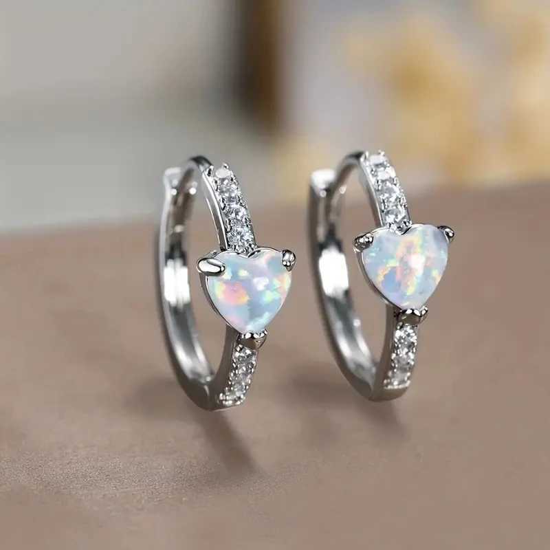 Huitan Unique Heart Imitation Opal Hoop Earrings for Women Newly Designed Statement Female Earrings Birthday Gift Chic Jewelry Y250510