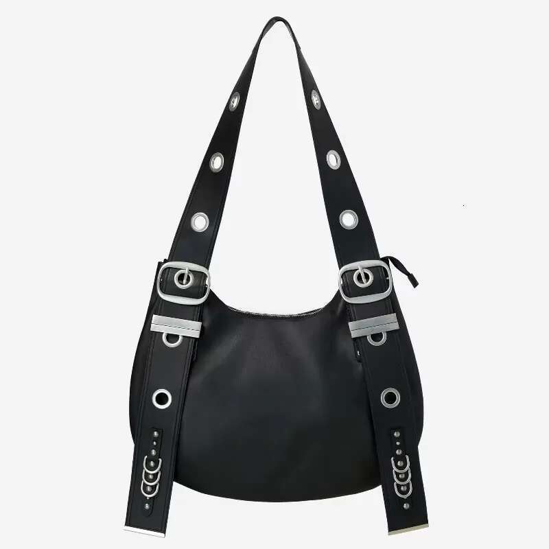 Bella Wide Strap Hobo Korean Brand Moto Styling Punk Belt Buckle Rivet Shoulder Large Capacity Designer Cross Bag