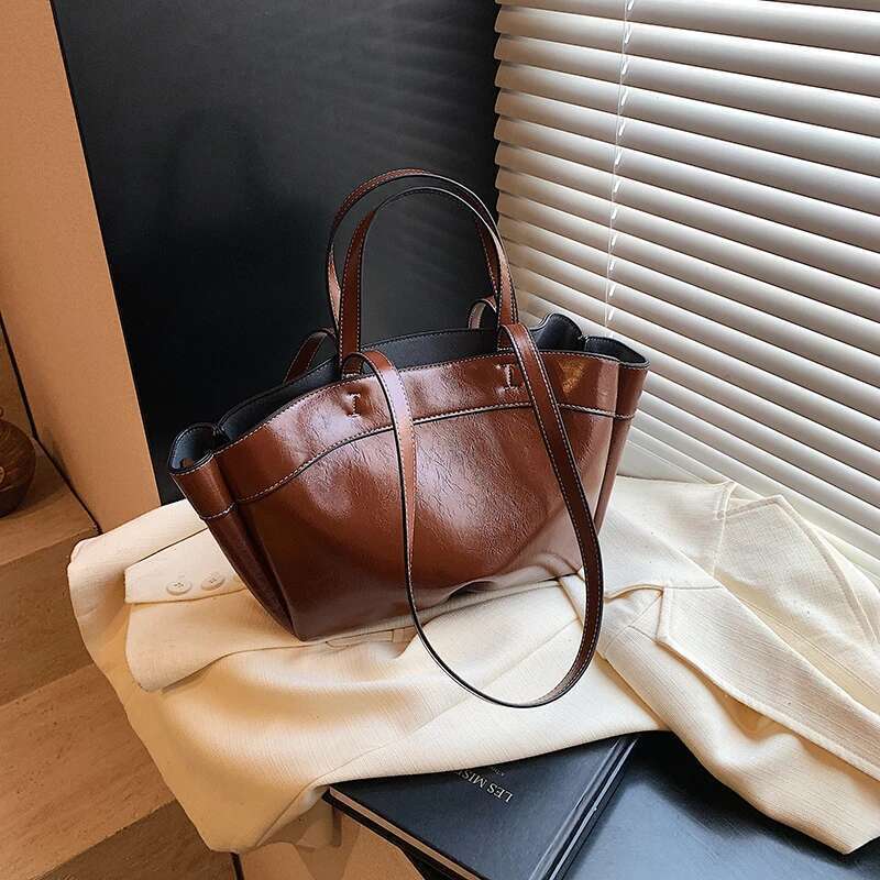 Retro Shiny Tote Large Capacity Upper Mother And Child Single Shoulder Handbag Shopping Bag