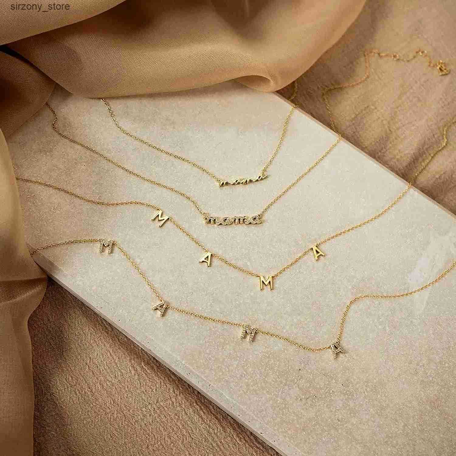 GD Wholesale Elegant Gift Tarnish Free Jewelry mother day 18k Gold Plated Stainless Steel initial Mama Chain Necklace Choker z25051316KZ
