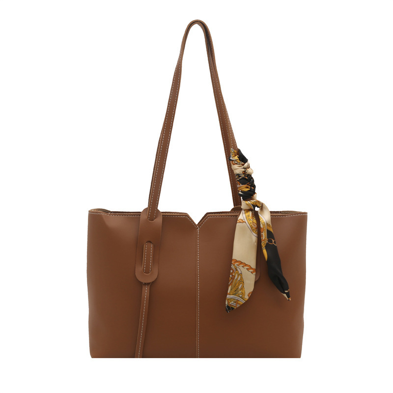 Fashion Splicing Handheld Tote Women's 2025 Summer New Style Silk Scarf Light Luxury Shoulder Commuter Underarm Bag