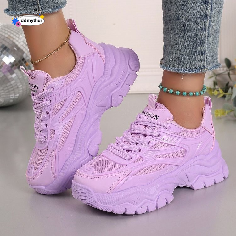 Dad's 2024 Mesh Breathable Small White Thick Sole Elevated Casual Large Sports Women's Shoes ddmythur