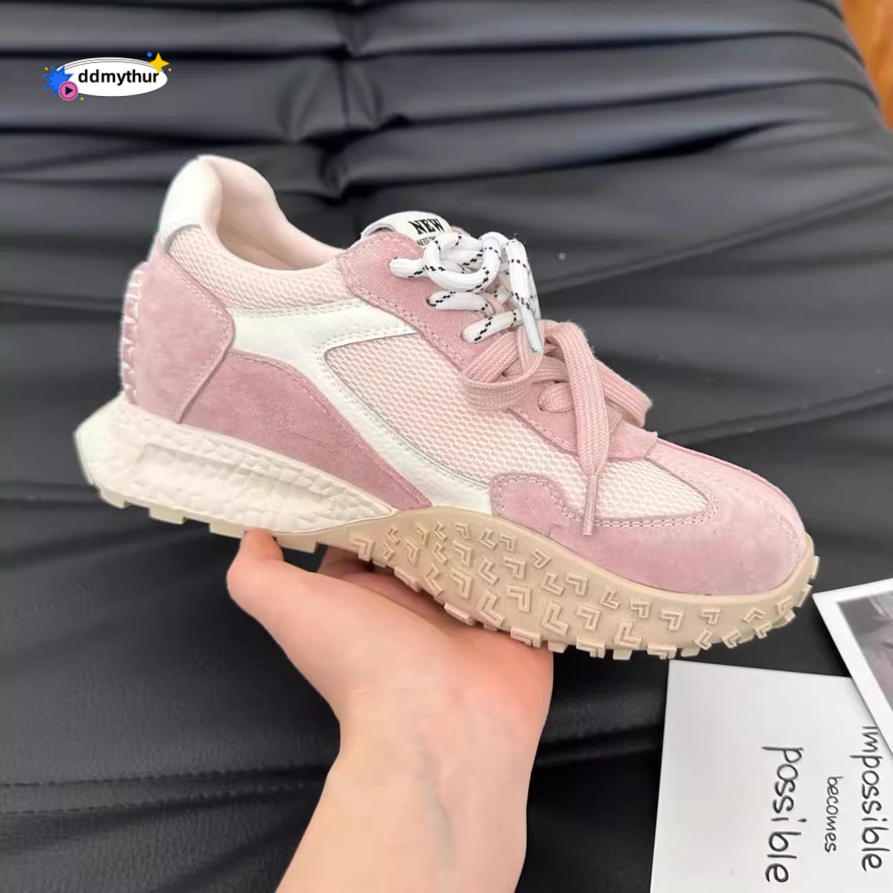 Short stature with an increase 7cm height, German training for women in the spring and autumn of 2025, new thick soled color blocked casual women'