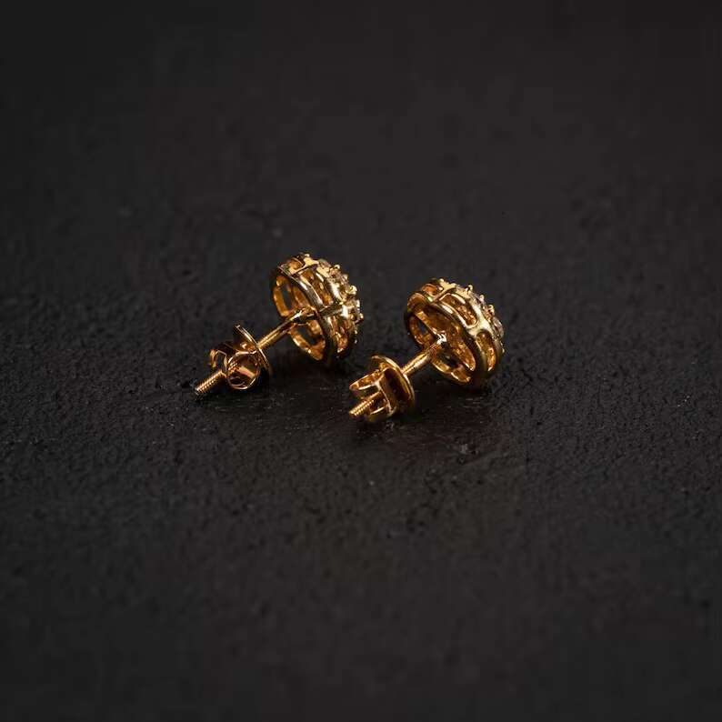 14K Gold VVS Moissanite Iced Out Hiphop Men Women Cluster Custom Earring Sparkling Moissanite Earrings