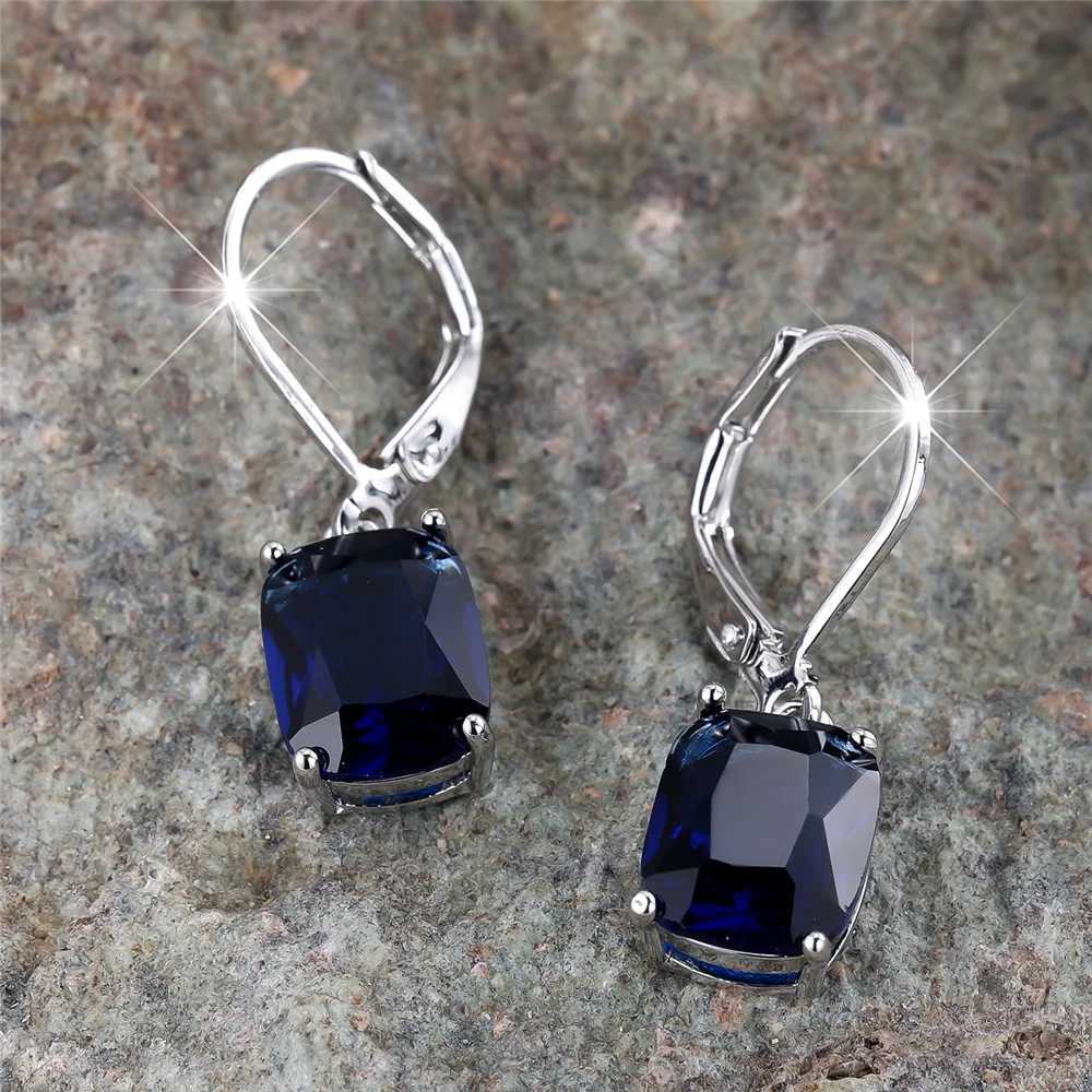 Luxury Female Blue Zircon Cross Hoop Earrings Fashion Silver Color Wedding Jewelry For Women Y250510