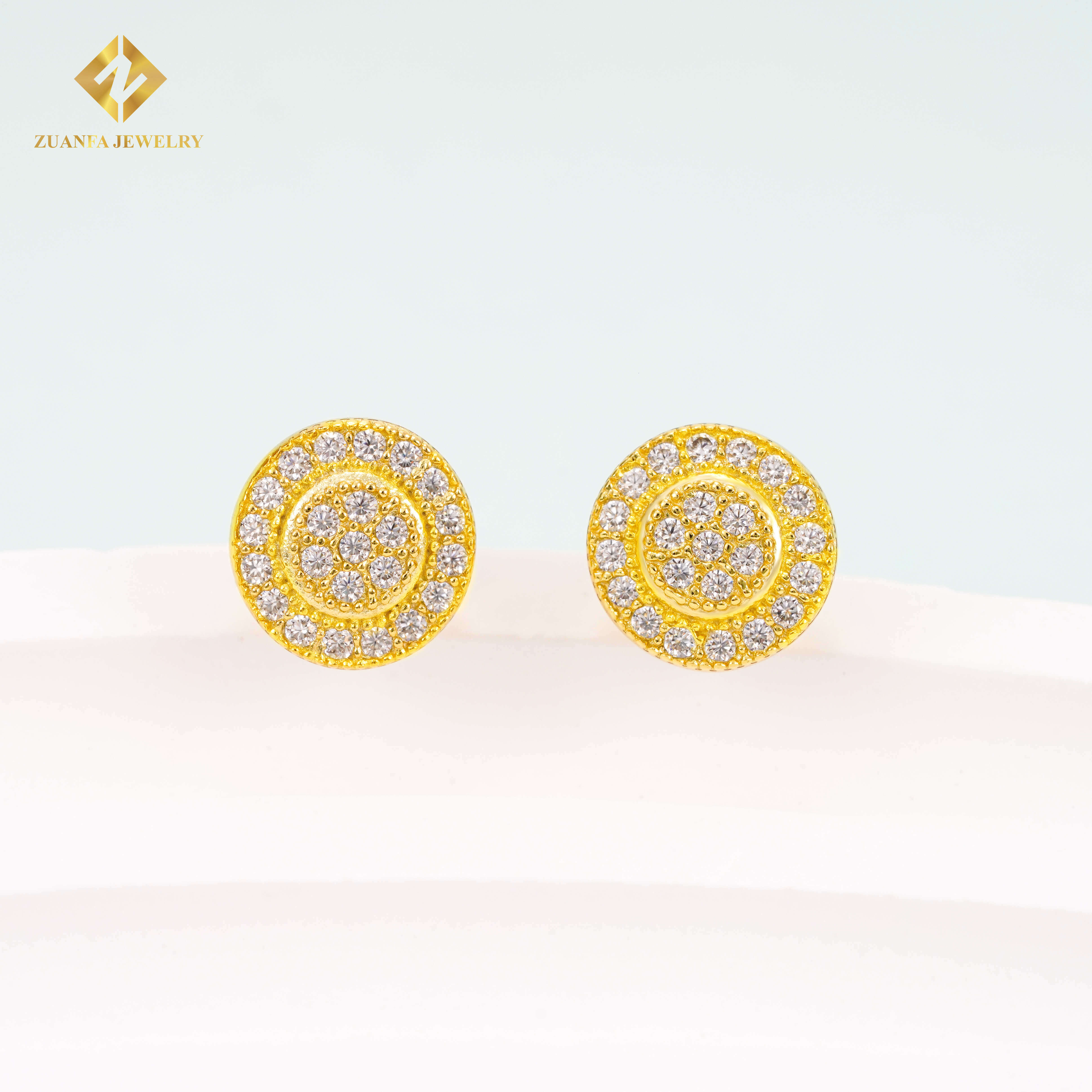 Iced Out Cluster Stud Earring Mossanite Hiphop Jewelry 925 Sterling Silver Gold Plated VVS Moissanite Diamond Screw Back Earring