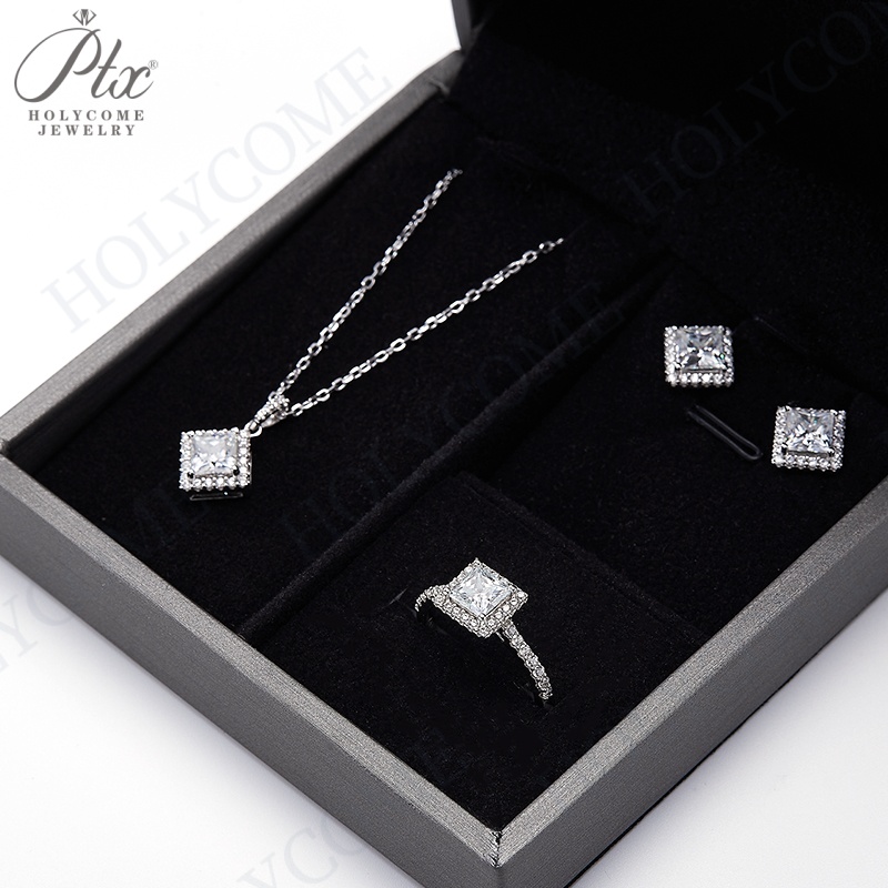 Fashion Moissanite Earrings Luxury S925 Silver D VVS Pass Diamond Tester 1 Carat Princess Cut Halo Studs Women Bridal Jewelry
