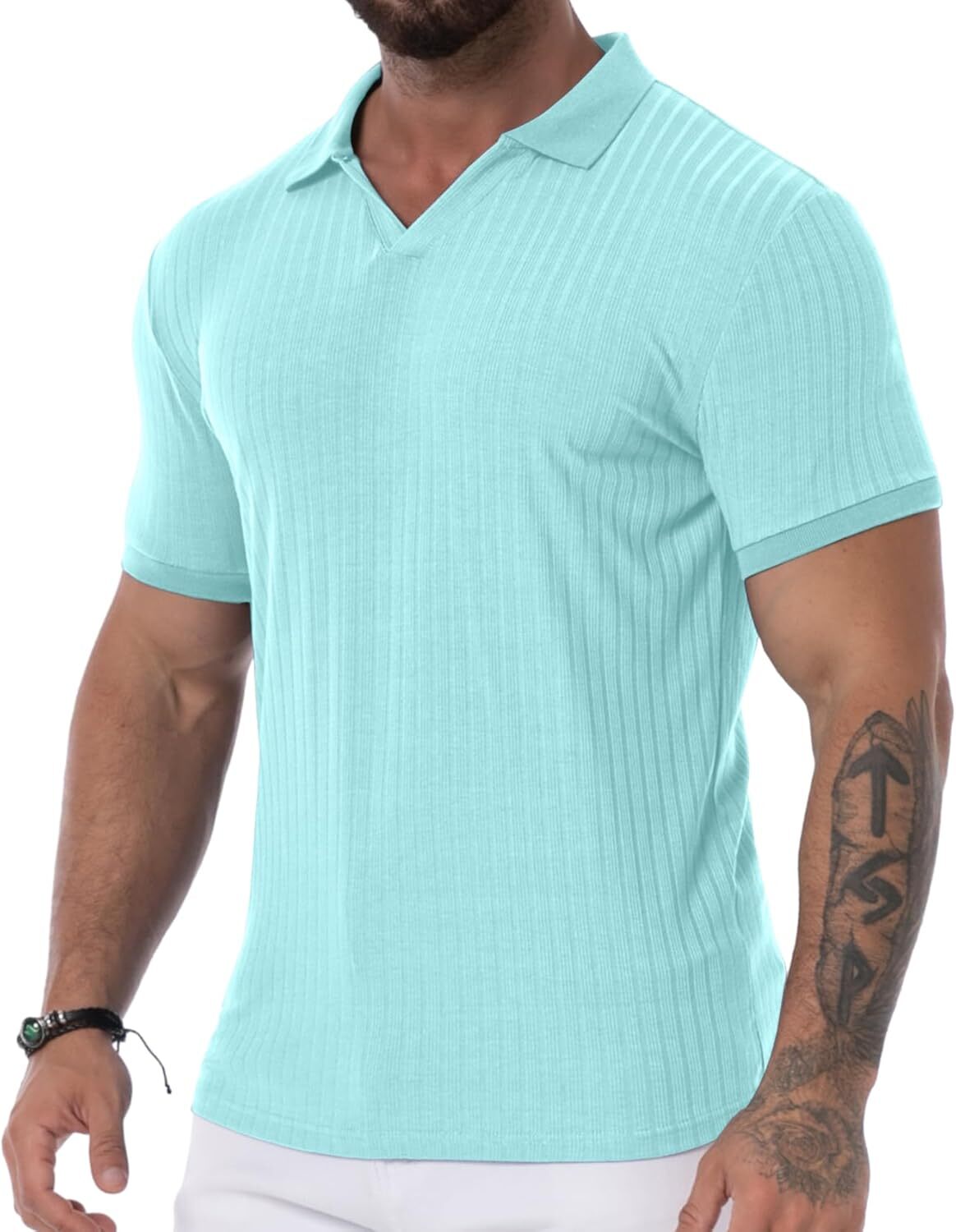 Mens Polo shirt Men's Muscle Polo Shirts V Neck Slim Fit Ribbed T Shirts Short Long Sleeve Golf Collar Shirt Casual Tee Polos shirts