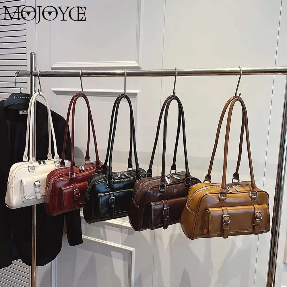 Shoulder Women With Multi-Pockets Boston Tote PU Leather Solid Underarm Bag Zipper Handbag For Work Travel