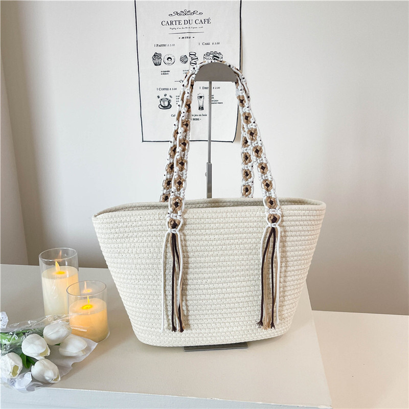 25 year summer new tote large capacity, fashionable versatile woven bag, vacation style, lazy and simple shoulder bag for women