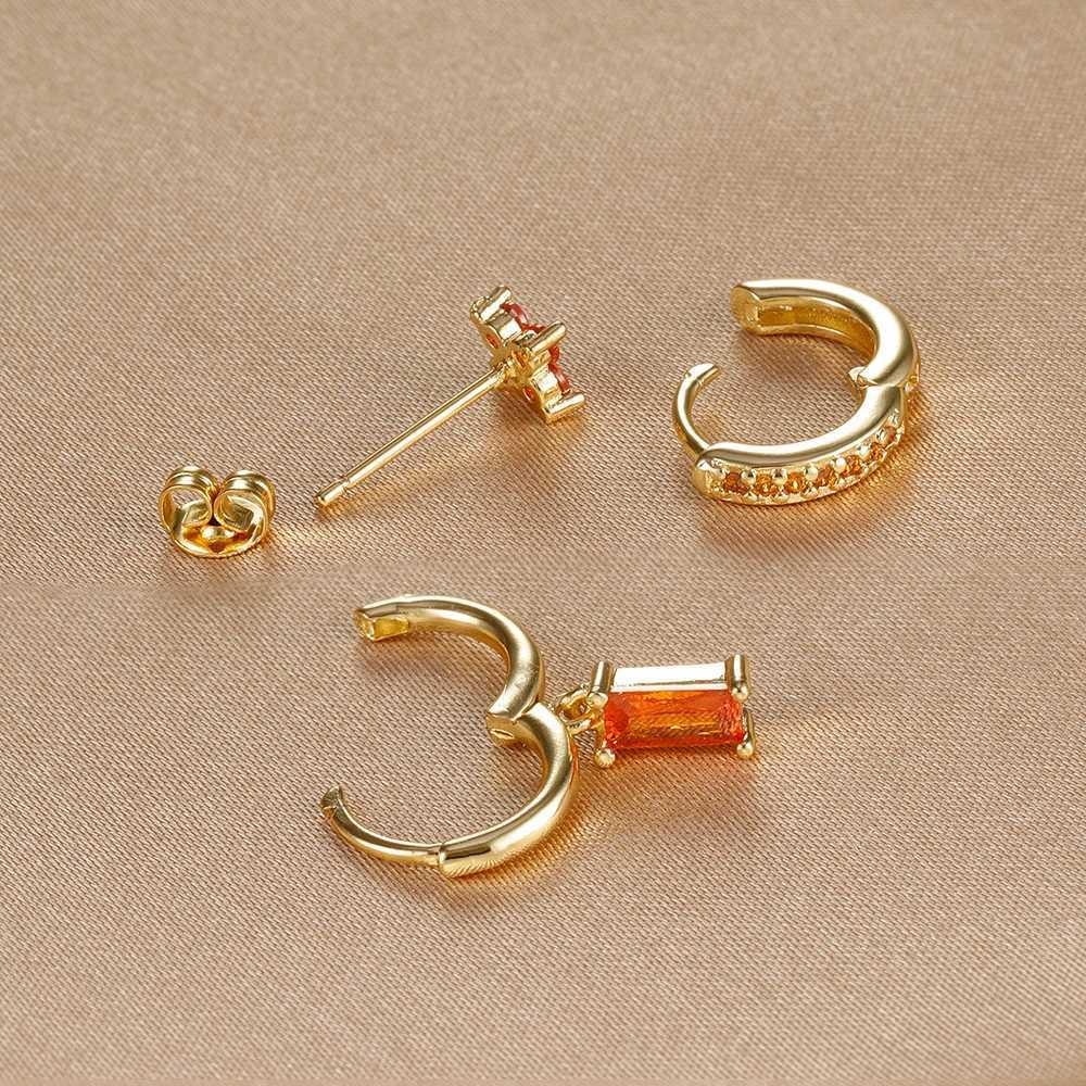 3PCS Fashion Orange Blue Zircon Hanging Earrings Set for Women Stainless Steel Flower Dangle Earring Piercing Jewelry Y250510