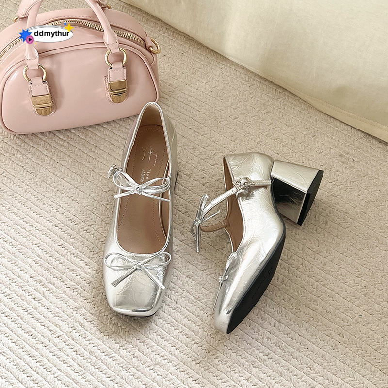 French high-heeled, shallow mouth single shoe for women in the spring and autumn of 2025. New fairy style dress with Mary Jane leather shoes ddmythur