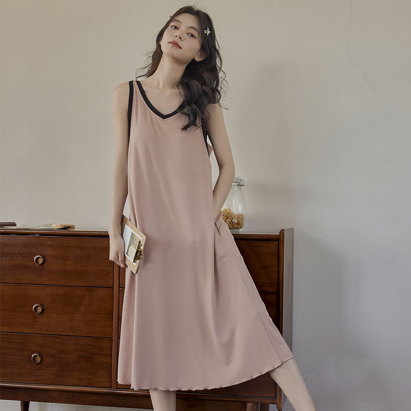 B876-Ice silk nightdress women with chest pad pajamas sexy summer thin suspender vest dress sleeveless dress summer