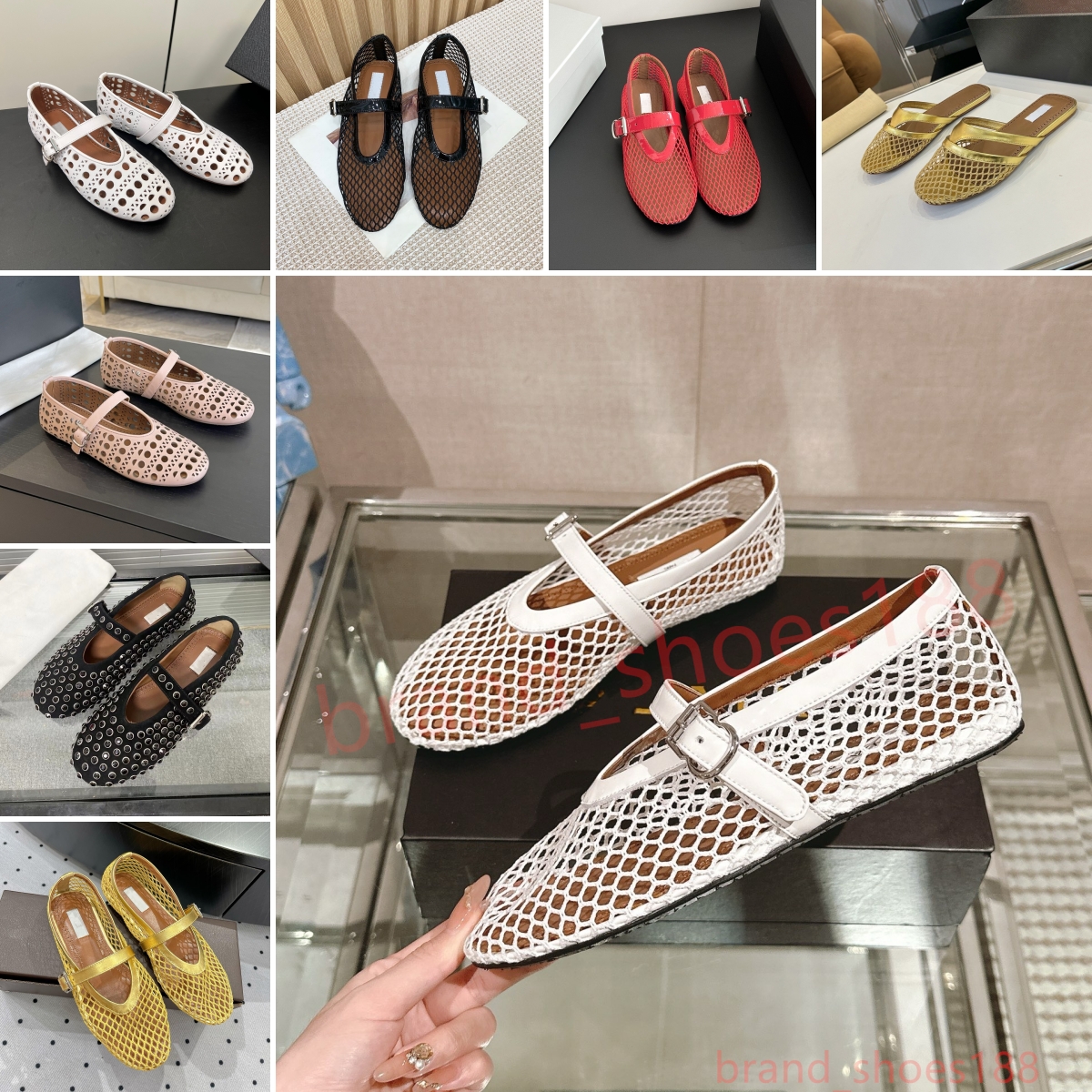 sandals designer shoes luxury sandal ballet flats slides hollow mesh genuine leather women's sandals water diamond rivet leather summer slippers rivet shoes party