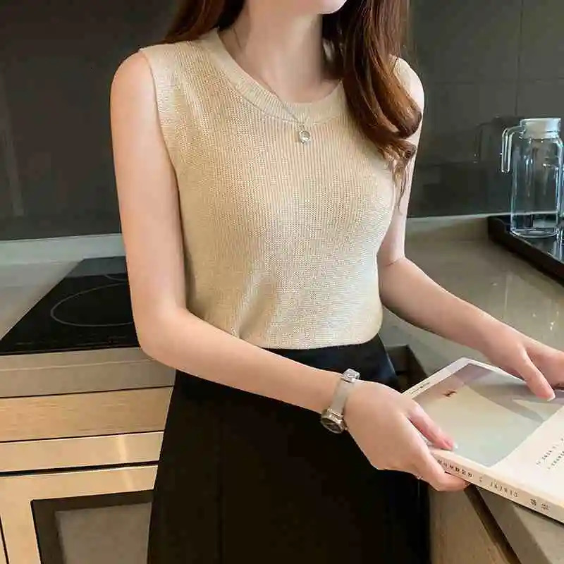 Summer Spring Fashion Tank Top Women Sleeveless Knitted TShirts Female Elastic Slim Casual Vests Tops Camis Pullover Shirts 250513