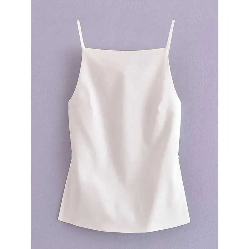 Women Fashion Solid Lace Up Backless Camisole Vintage Thin Straps Square Collar Female Chic Lady Tops M250513