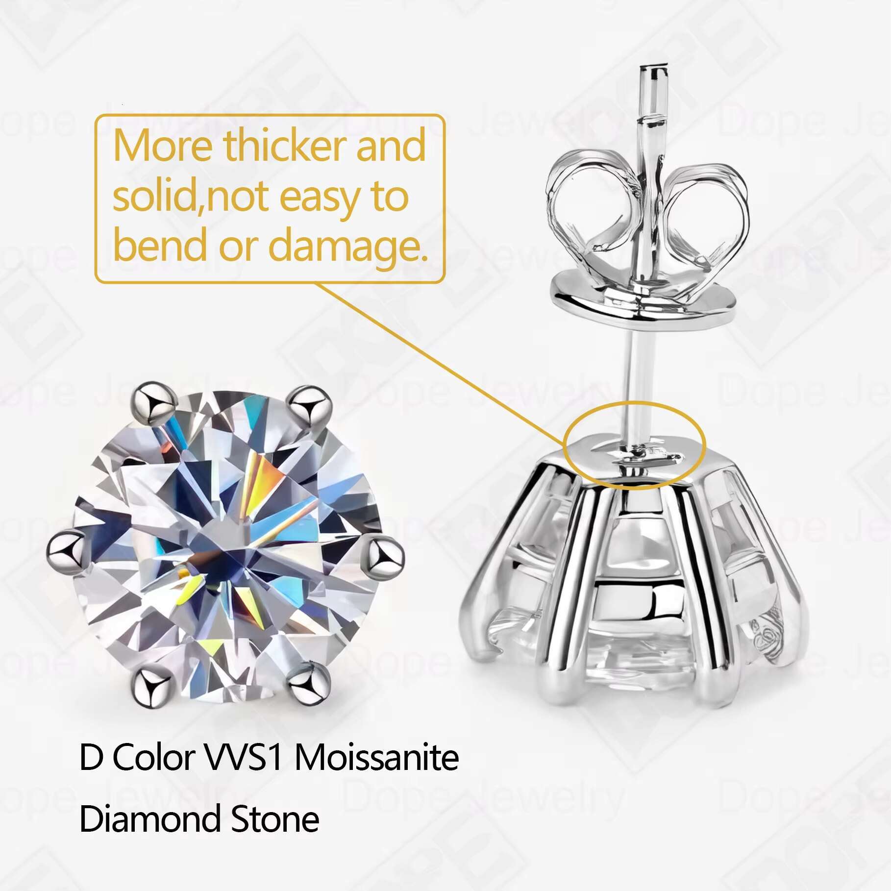 Factory Price Moissanite Stud Earrings Hiphop 925 Sterling Silver 6.5mm VVS Iced Out Moissanite Earrings